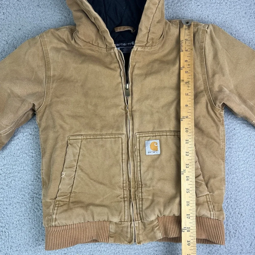 Carhartt‎ Canvas Quilted Lined Jacket Tan Brown Distressed Kids Small
